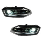 Μπροστινά Φανάρια Set Για Vw Polo AW 17+ DRL Led Tube GTI Look Μαύρα Με Ασημί Γραμμή Upgrade With Xenon With Motor Carner - Image 3