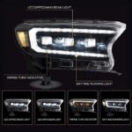 Μπροστινά Φανάρια Set Για Ford Ranger 15-20 DRL Dynamic Start Up Μαύρα Full Led Με Μοτέρ VLand - Image 3