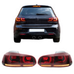 Πισινά Φανάρια Set Για Vw Golf VI (6) 08-12 Full Led Dynamic GTI R20 Look Σκούρο ΚόκκινοΦιμέ VLand