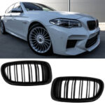 Καρδιές Μάσκας Για Bmw 5 F10  F11  F18 10-16 M4 Look Με Διπλή Γρίλια Μαύρο Γυαλιστερό V.2 2 Τεμάχια