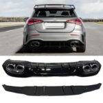 Diffuser Πίσω Προφυλακτήρα Για Mercedes-Benz A-Class W177 19+ Hatchback Amg Look Με Μπούκες Χρωμίου - Image 3