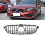 Μάσκα Για Mercedes-Benz C-Class W205 14-18 GT Amg Panamericana Look 360° Με 14 Γραμμές ΜαύροΧρώμιο 1 Τεμάχιο