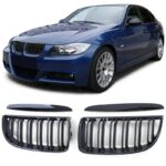 Καρδιές Μάσκας Για Bmw 3 E90 E91 05-08 M4 Look Με Διπλή Γρίλια Μαύρο Γυαλιστερό 4 Τεμάχια