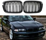 Καρδιές Μάσκας Για Bmw 3 E46 99-01 SedanTouringCompact M4 Look Με Διπλή Γρίλια Μαύρο Γυαλιστερό 2 Τεμάχια