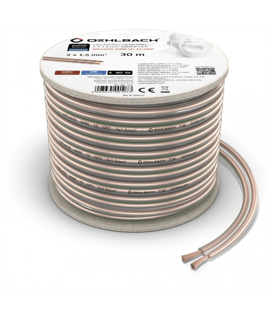 Oehlbach Speaker Wire SP-15 Καλώδιο Ηχείων 2 x 1,5 mm² 30m Διαφανές (Τεμάχιο)