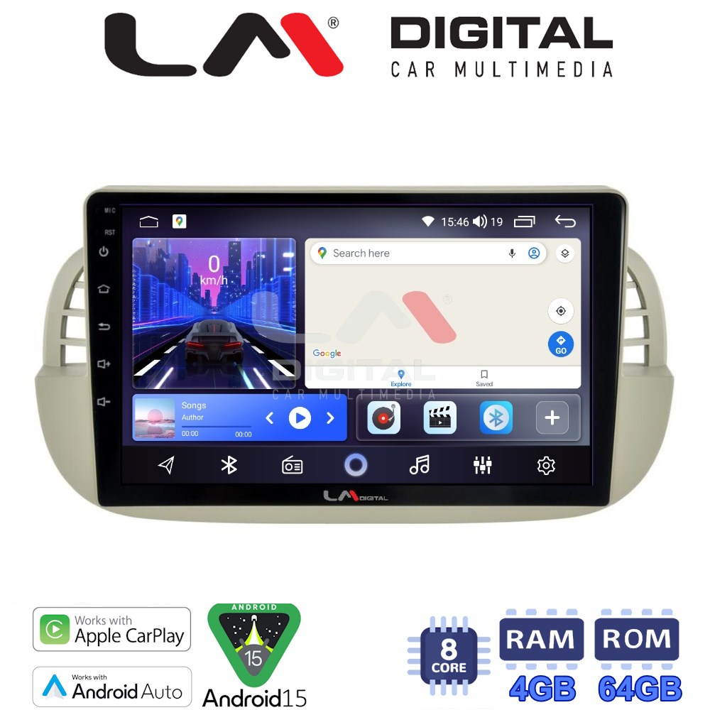 LMZK8315 LM Digital - LM ZK8315 GPS Οθόνη OEM Multimedia Αυτοκινήτου για Fiat 500 2007 > 2016 (CarPlay/AndroidAuto/BT/GPS/WIFI) - Image 1