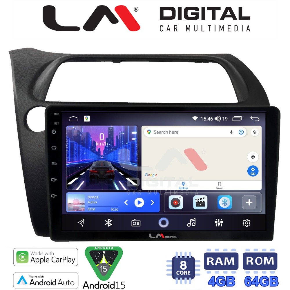 LMZK8744 LM Digital - LM ZK8744 GPS Οθόνη OEM Multimedia Αυτοκινήτου για HONDA CIVIC 3/5D 2006-2012 (CarPlay/AndroidAuto/BT/GPS/WIFI) - Image 1