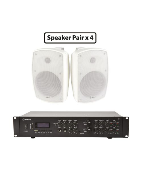 Adastra 8*BH6W+A4 Πακέτο Background Music με 4 Ηχεία BH6 και Dual Stereo Ενισχυτή (Σετ)