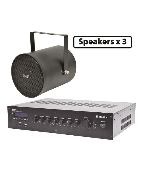Adastra 3*WSP25B+RM60 Πακέτο Background Music με 3 Ηχεία 100V και Μίκτη-Ενισχυτή 60W Μαύρο (Σετ)