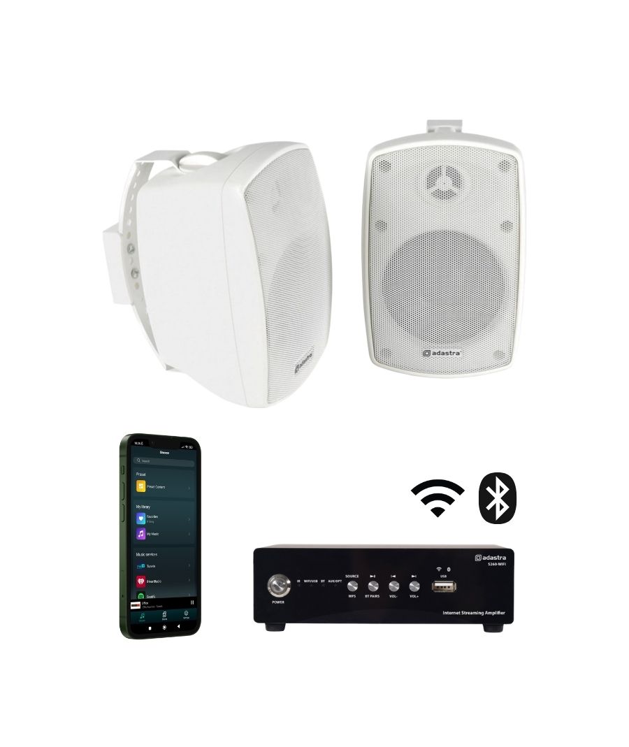 Adastra 2*BH4+S260-WIFI Πακέτο με 2 Αδιάβροχα Ηχεία 4'' και Ενισχυτή με Wi-Fi Λευκό (Σετ)