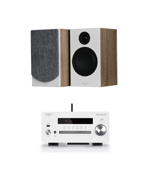 Advance Paris Πακέτο Stereo Hi-Fi με Ηχεία Βιβλιοθήκης και All in One System White