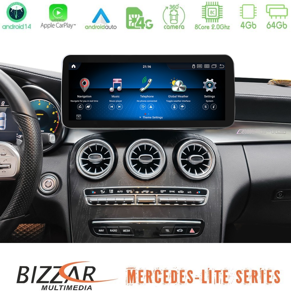 Bizzar Lite Series Mercedes C/GLC Class Facelift (W205/W253) NTG5.5 Android14 8Core (4+64GB) Navigation Multimedia 10.25"