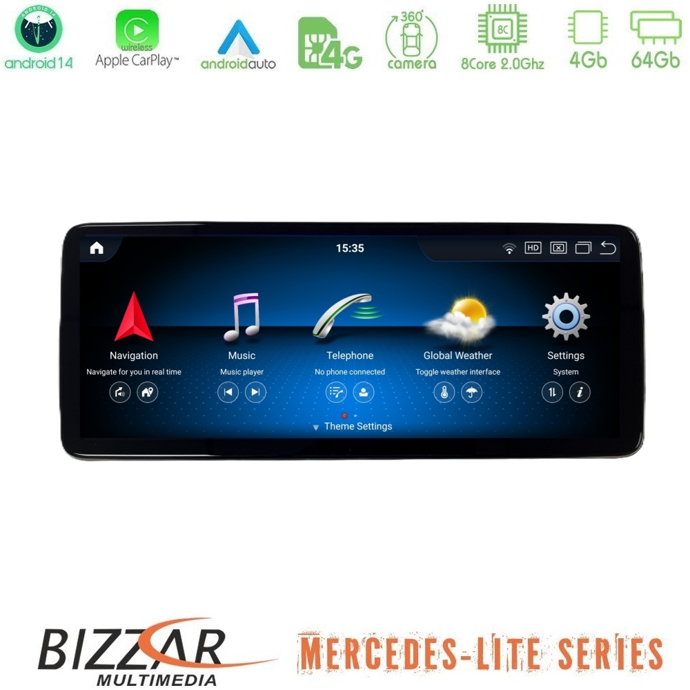 Bizzar Lite Series Mercedes C/GLC Class (W205/X253) NTG5 Android14 8Core (4+64GB) Navigation Multimedia 12,8"