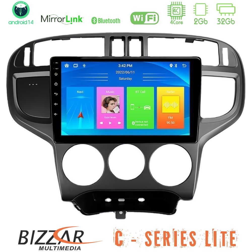 Bizzar C Series Lite 4Core Android14 2+32GB  Hyundai Matrix 2001-2010 Navigation Multimedia Tablet 9"