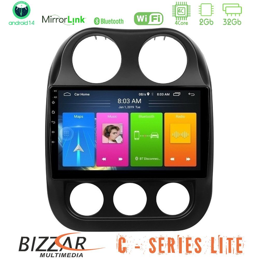 Bizzar C Series Lite 4Core Android14 2+32GB  Jeep Compass 2012-2016 Navigation Multimedia Tablet 10"