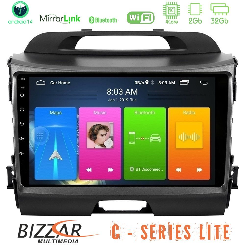 Bizzar C Series Lite 4Core Android14 2+32GB  Kia Sportage Navigation Multimedia Tablet 9"