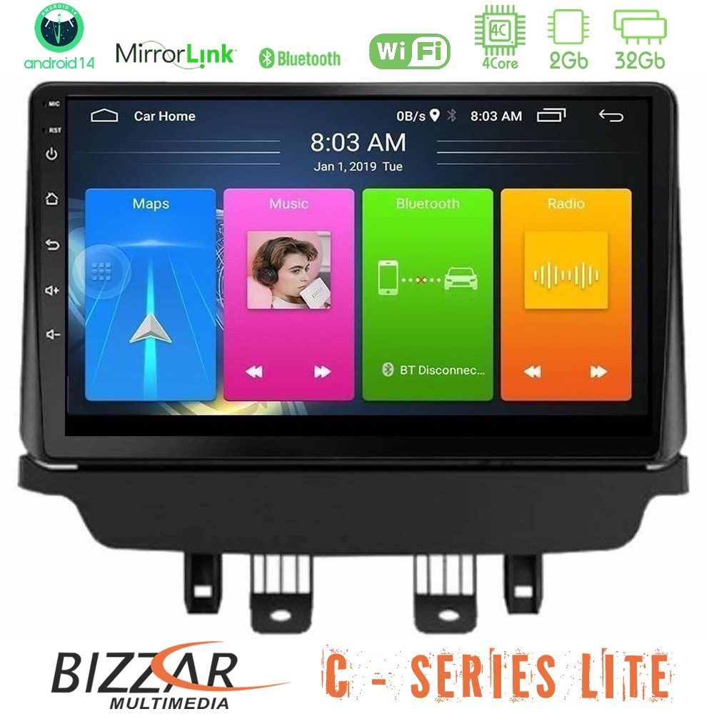 Bizzar C Series Lite 4Core Android14 2+32GB  Mazda 2 2014-2021 Navigation Multimedia Tablet 9"