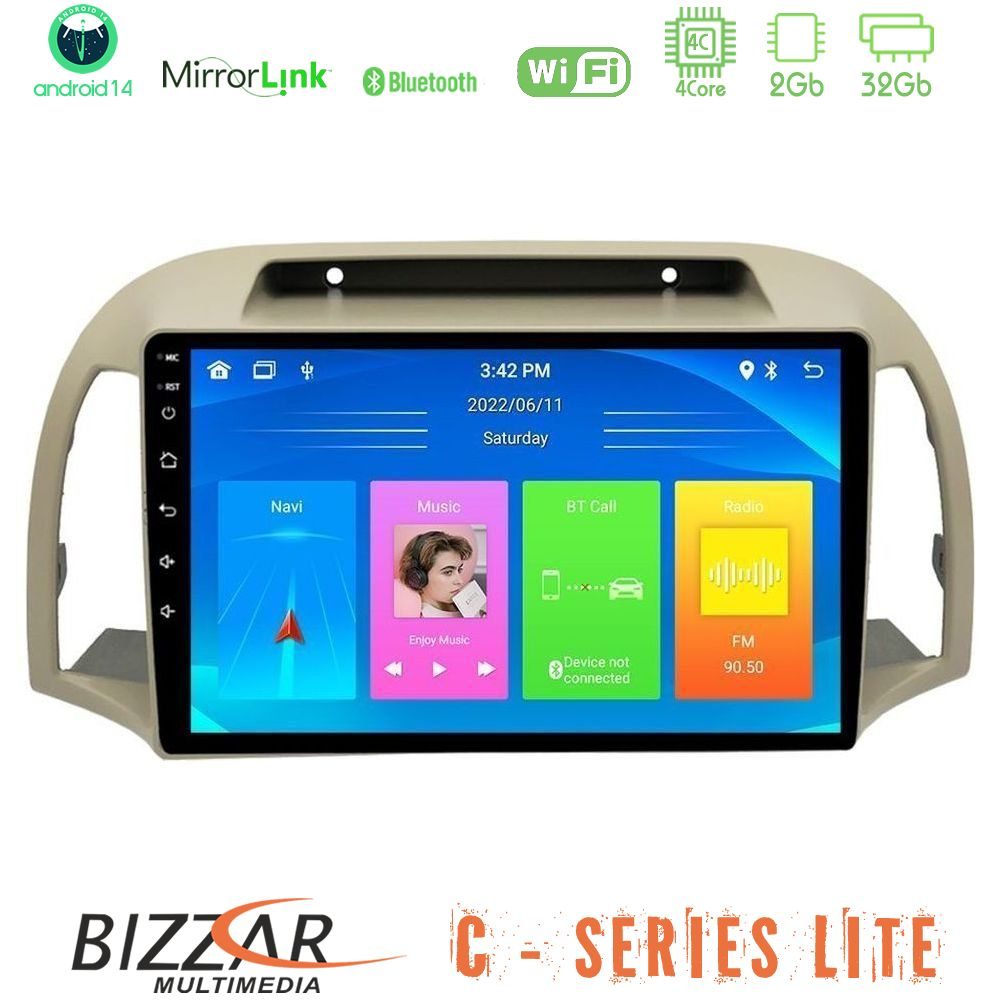 Bizzar C Series Lite 4Core Android14 2+32GB  Nissan Micra K12 2002-2010 Navigation Multimedia Tablet 9"