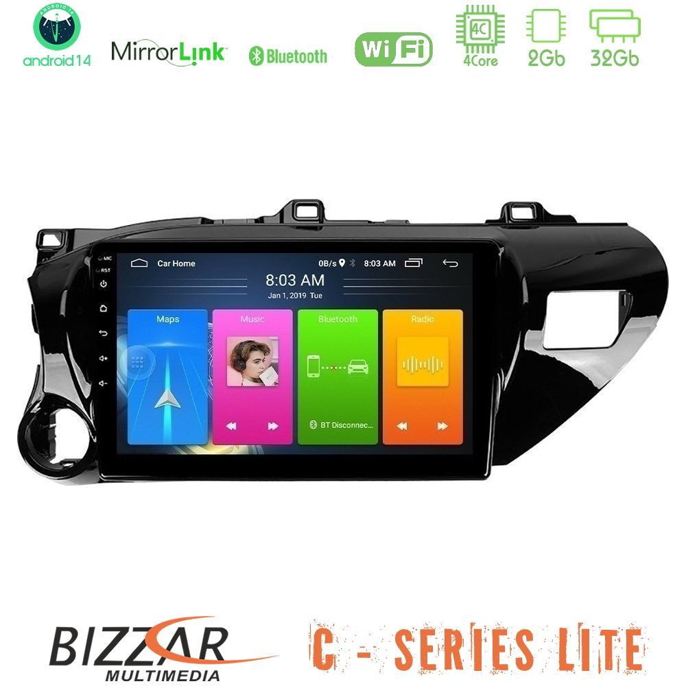 Bizzar C Series Lite 4Core Android14 2+32GB  Toyota Hilux 2017-2021 Navigation Multimedia Tablet 10"
