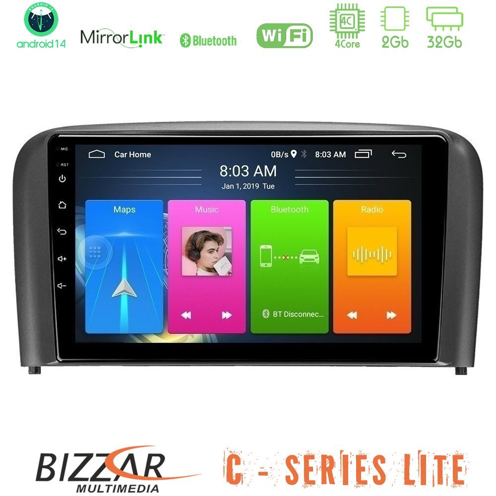 Bizzar C Series Lite 4Core Android14 2+32GB  Volvo S80 1998-2006 Navigation Multimedia Tablet 9"