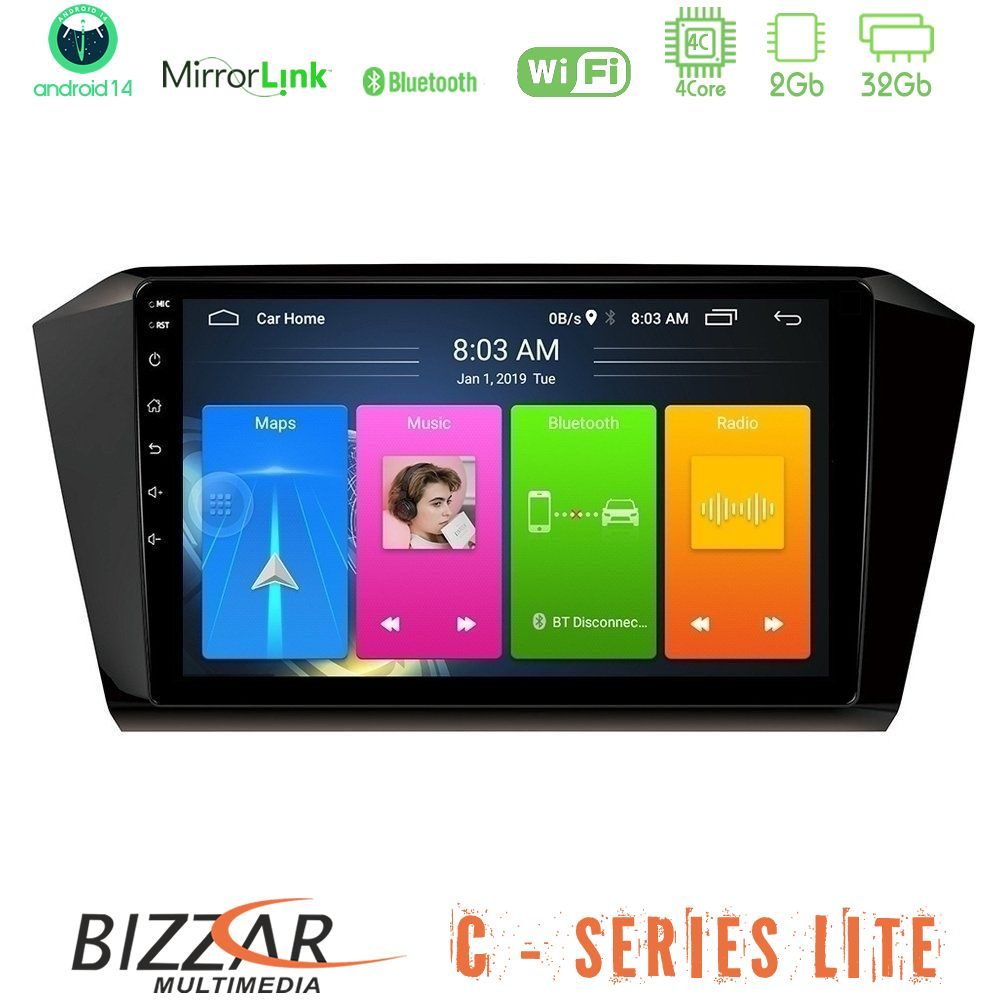 Bizzar C Series Lite 4Core Android14 2+32GB  VW Passat Navigation Multimedia Tablet 10"