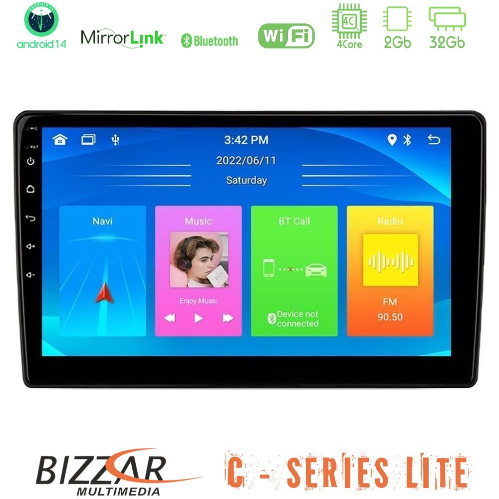 Bizzar C Series Lite 4Core Android14 2+32GB  Toyota Yaris 1999 - 2006 Navigation Multimedia Tablet 9"