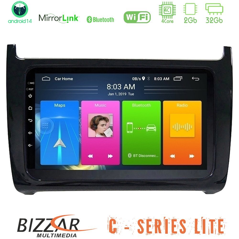 Bizzar C Series Lite 4Core Android14 2+32GB  Vw Polo Navigation Multimedia Tablet 9"