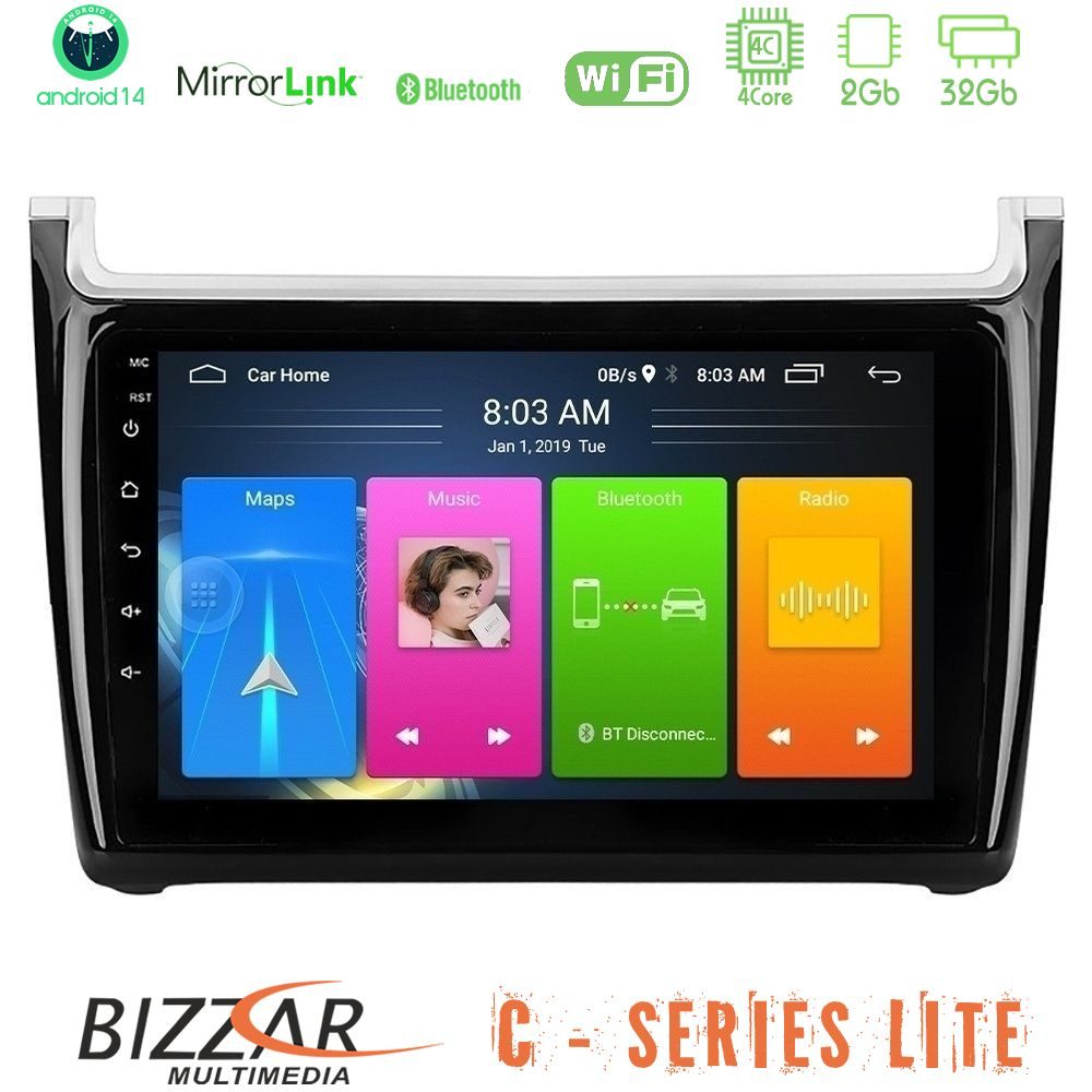 Bizzar C Series Lite 4Core Android14 2+32GB  Vw Polo Navigation Multimedia Tablet 9"