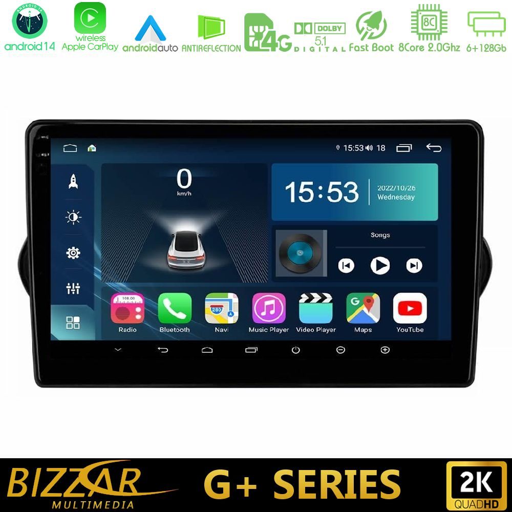 Bizzar G+ Series Fiat Tipo 2015-2022 (Hatchback) 8core Android14 6+128GB Navigation Multimedia Tablet 9"
