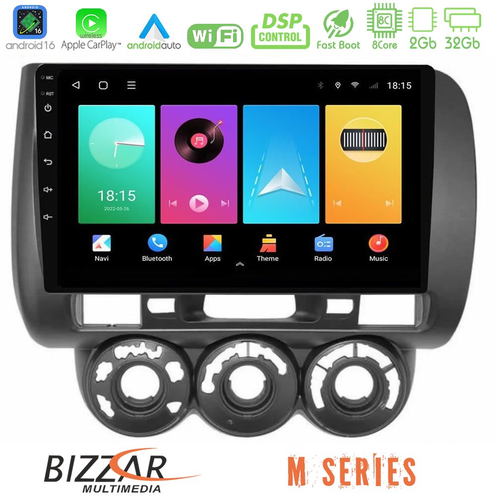 Bizzar M Series 8Core Android16 2+32GB Honda Jazz (Fit) 2002-2008 (RHD) Manual A/C Navigation Multimedia Tablet 9"