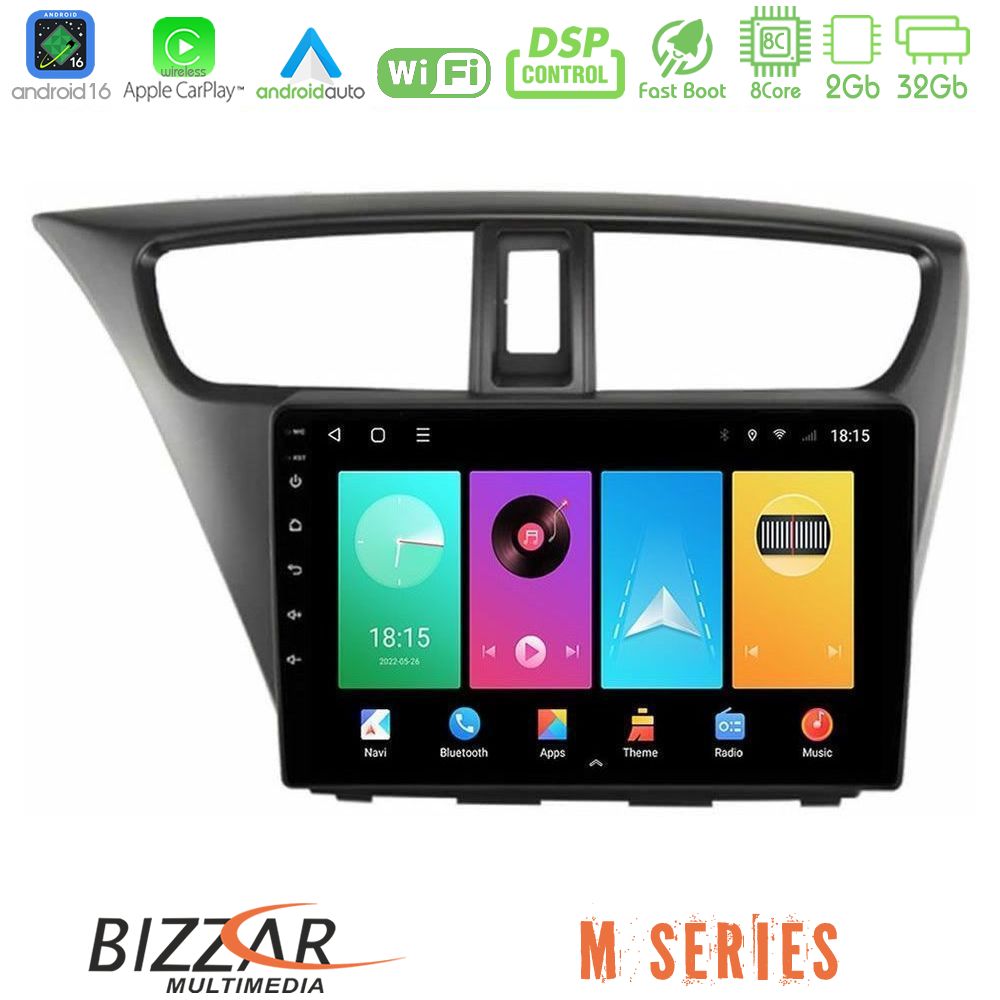 Bizzar M Series 8Core Android16 2+32GB  Honda Civic Hatchback 2012-2015 Navigation Multimedia Tablet 9"