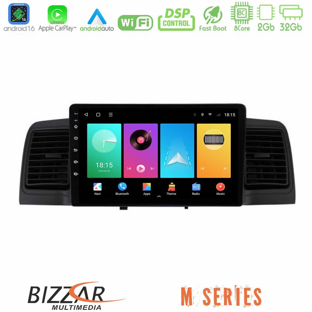 Bizzar M Series 8Core Android16 2+32GB  Toyota Corolla 2002-2006 Navigation Multimedia Tablet 9"   (Black)