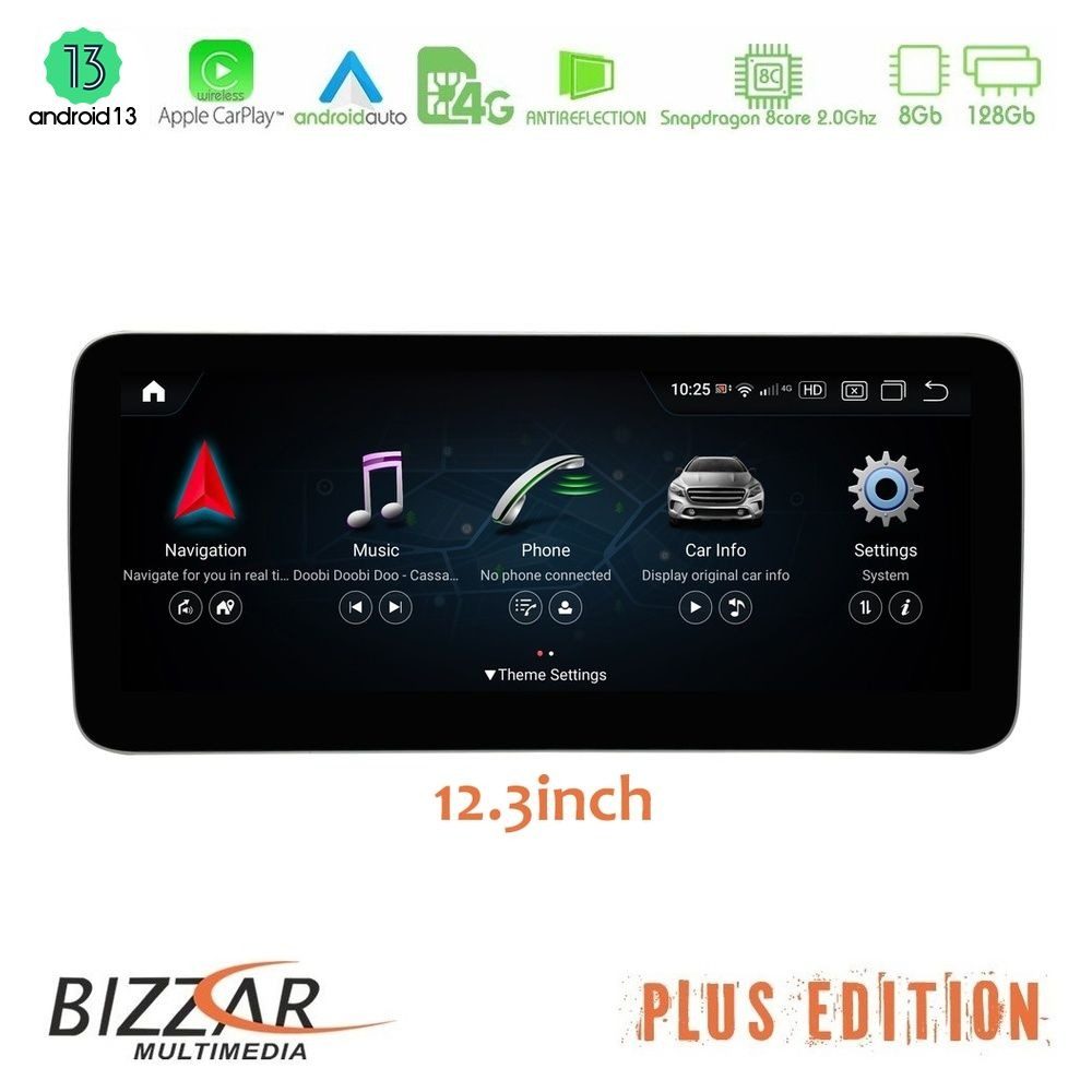 Bizzar Plus Edition Mercedes C Class NTG4.5 (W204 Facelift) Android13 8Core (8+128GB) Navigation Multimedia 12,3" Anti-reflection