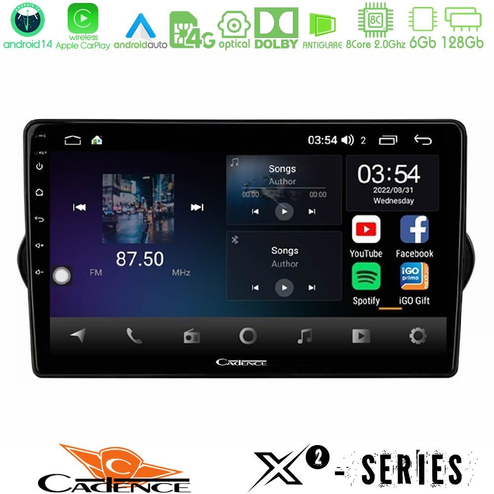 Cadence X2 Series 8Core Android14 6+128GB  Fiat Tipo 2015-2022 (Hatchback) Navigation Multimedia Tablet 9"
