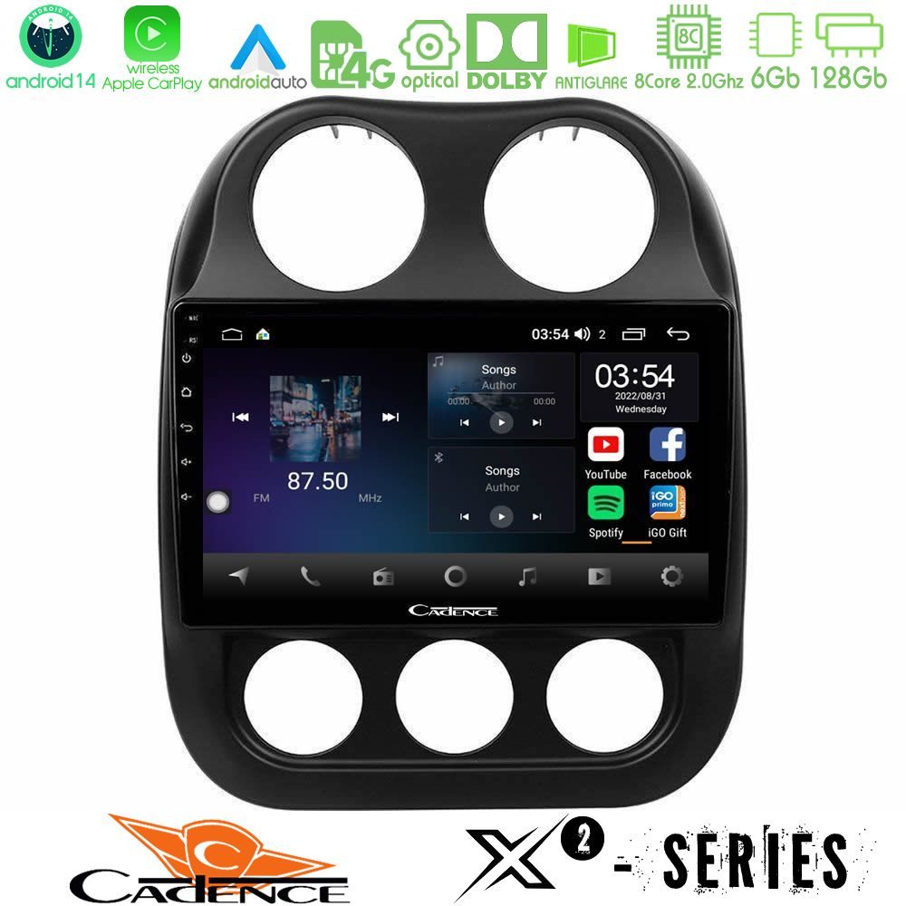 Cadence X2 Series 8Core Android14 6+128GB  Jeep Compass 2012-2016 Navigation Multimedia Tablet 10"