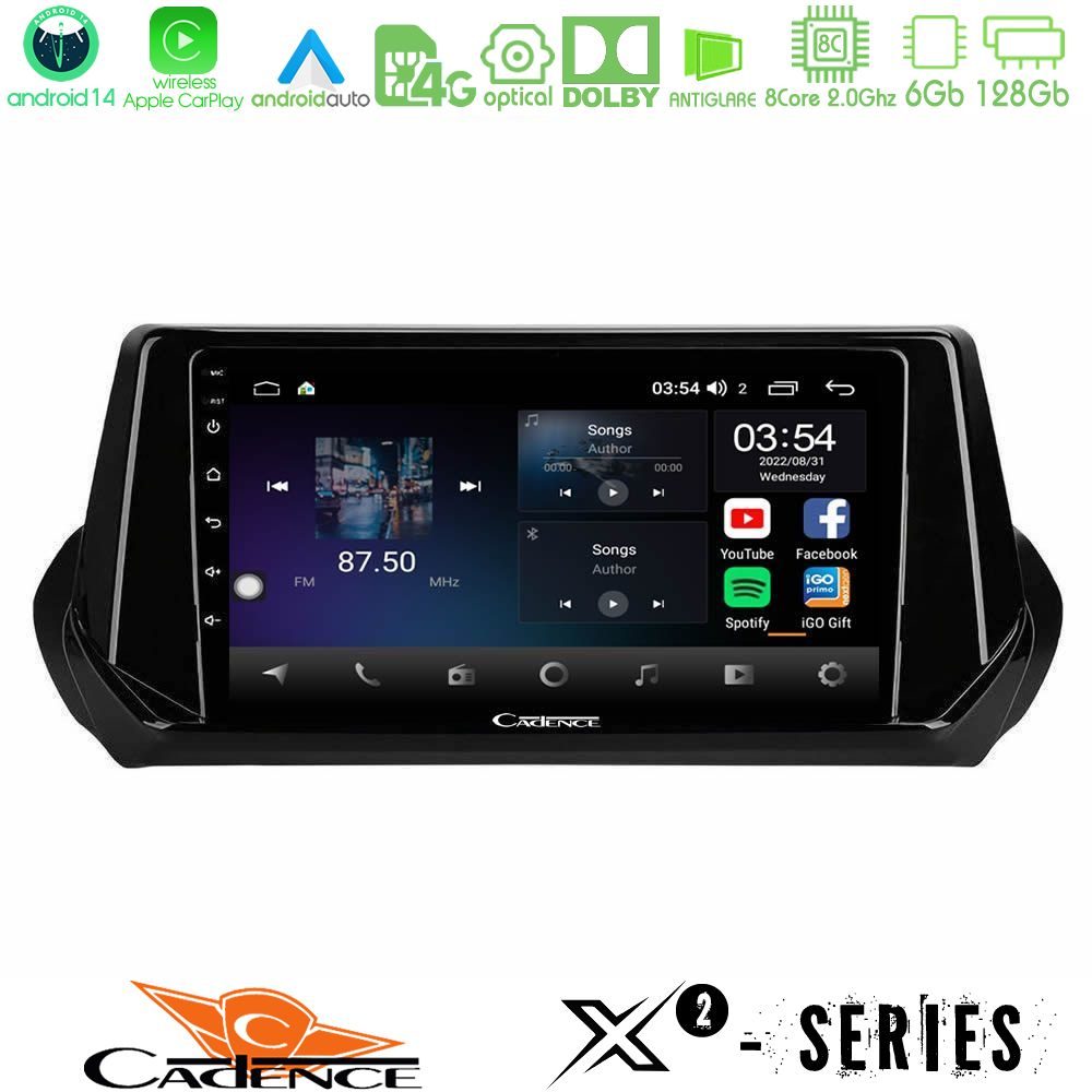 Cadence X2 Series 8Core Android14 6+128GB  Peugeot 208/2008 2019-2023 Navigation Multimedia Tablet 9"