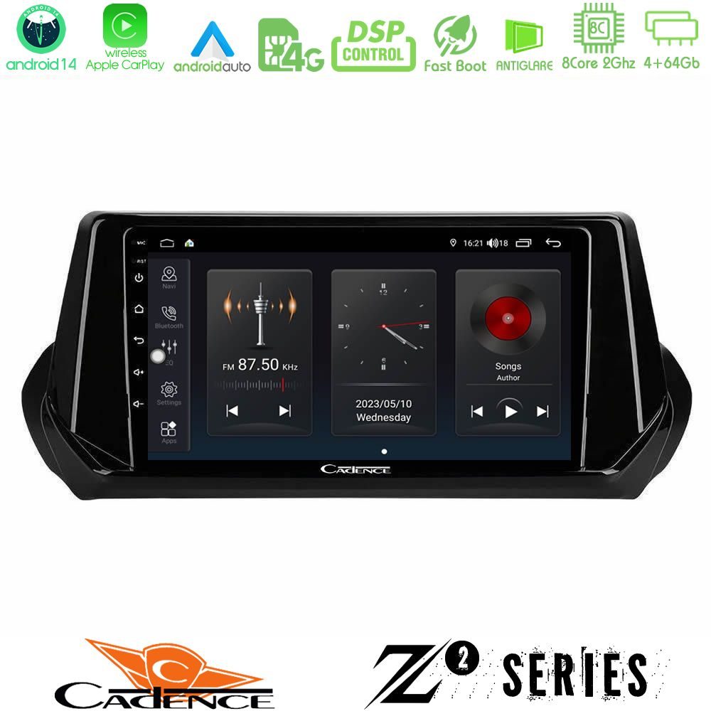 Cadence Z2 Series 8Core Android14 4+64GB  Peugeot 208/2008 2019-2023 Navigation Multimedia Tablet 9" Με Carplay & Android Auto