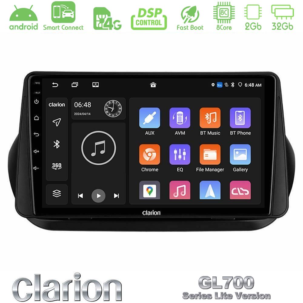 Clarion GL700 Lite Series 8Core Android ClarionOS 2+32GB Fiat Fiorino/Citroen Nemo/Peugeot Bipper Navigation Multimedia Tablet 10" Με Carplay & Android Auto