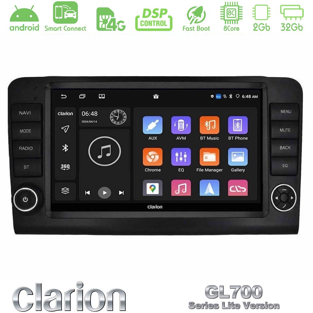 Clarion GL700 Lite Series 8Core Android ClarionOS 2+32GB Mercedes ML/GL Class W164 2006-2011 Navigation Multimedia Tablet 9" Με Carplay & Android Auto (OEM Look)