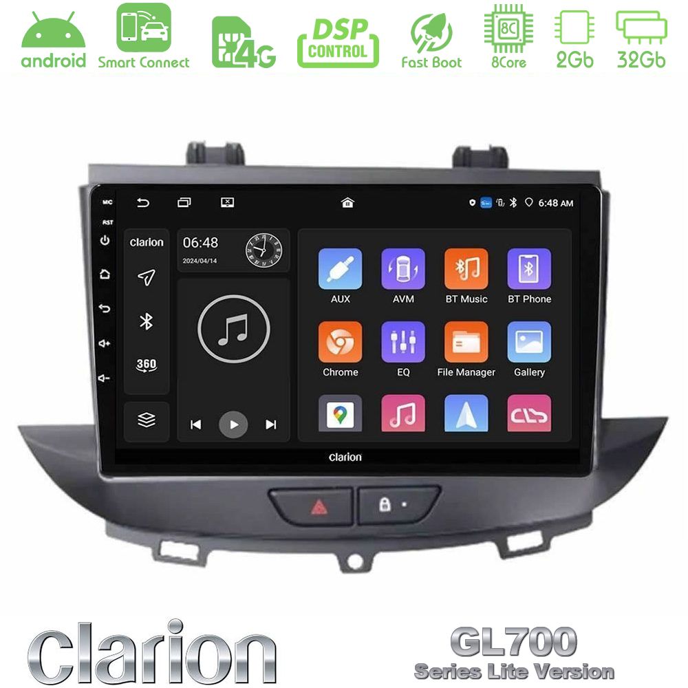 Clarion GL700 Lite Series 8Core Android ClarionOS 2+32GB Opel Grandland/Crossland X Navigation Multimedia Tablet 9" Με Carplay & Android Auto