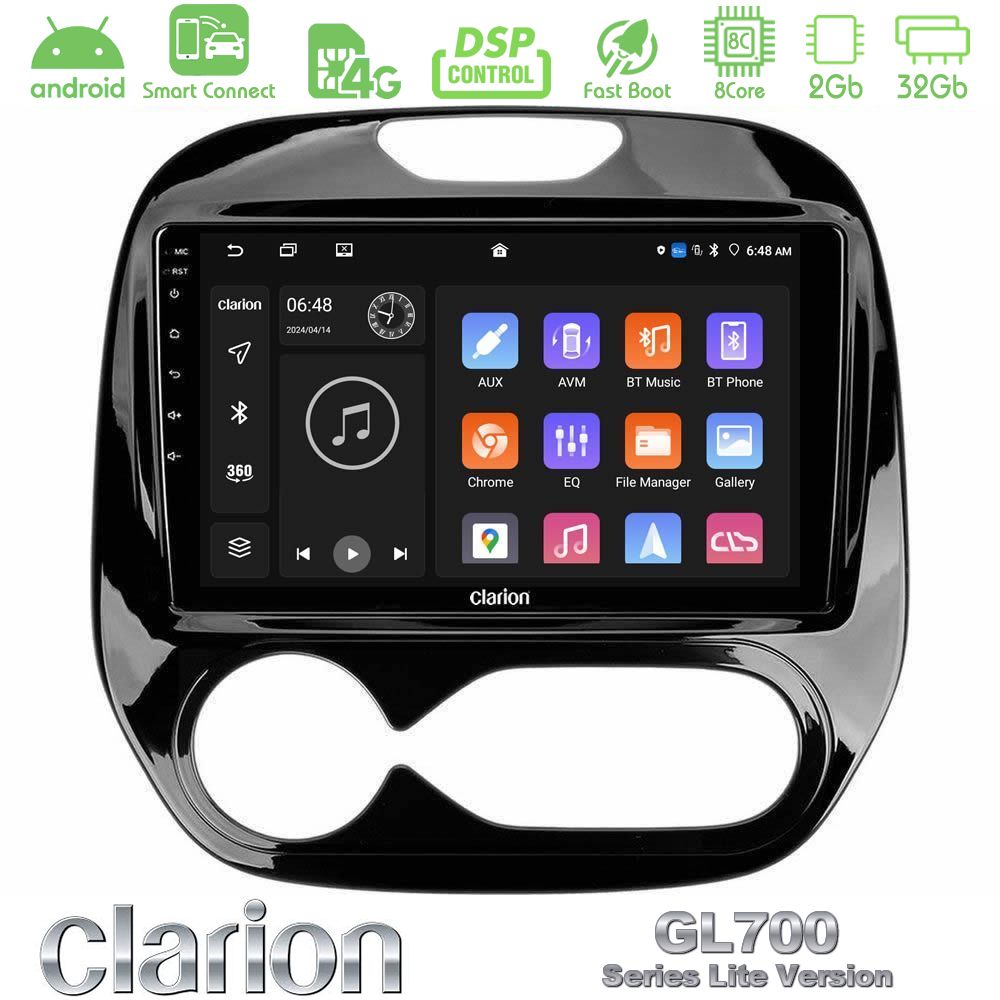 Clarion GL700 Lite Series 8Core Android ClarionOS 2+32GB Renault Captur 2013-2019 (Auto AC) Navigation Multimedia Tablet 9" Με Carplay & Android Auto