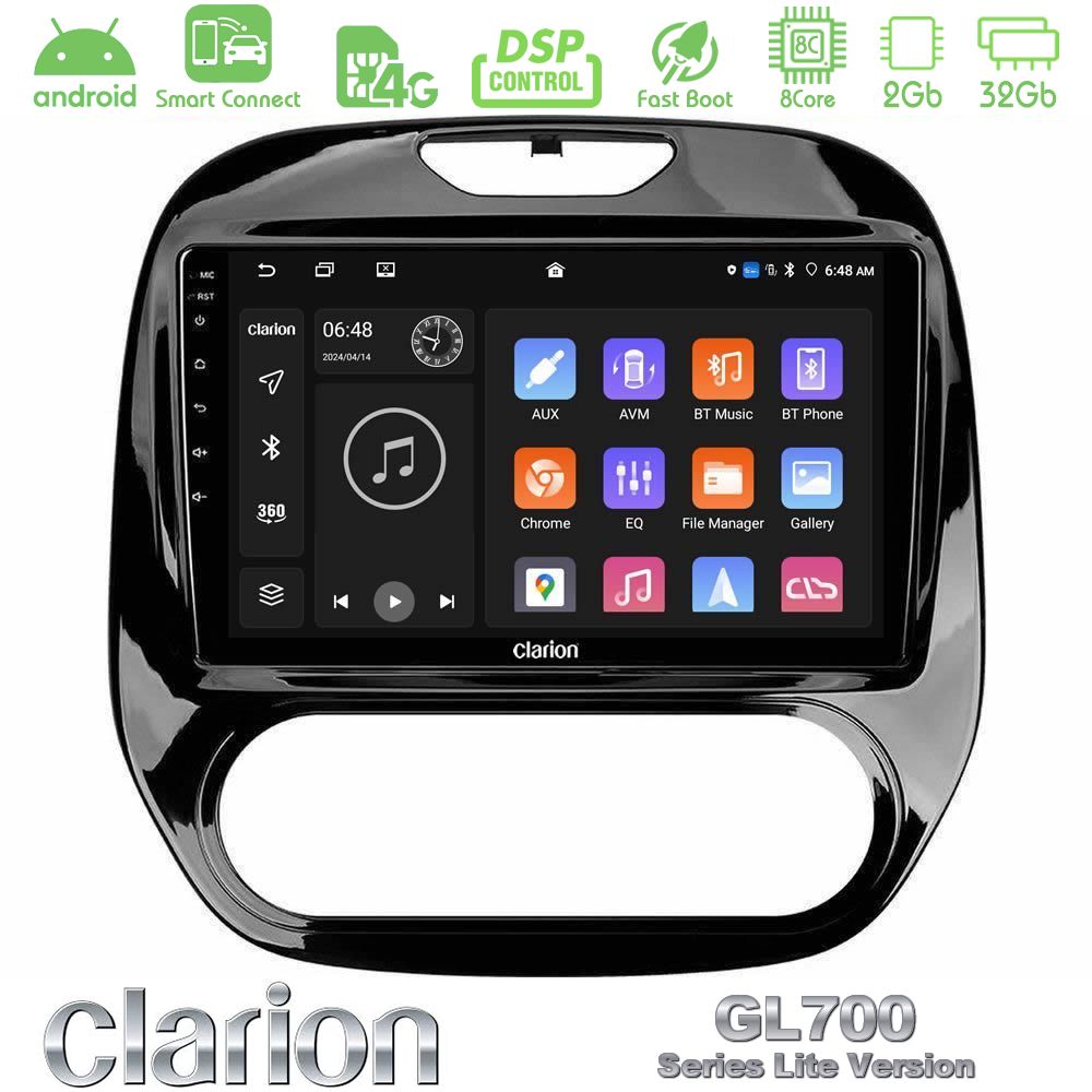 Clarion GL700 Lite Series 8Core Android ClarionOS 2+32GB Renault Captur 2013-2019 (Manual AC) Navigation Multimedia Tablet 9" Με Carplay & Android Auto