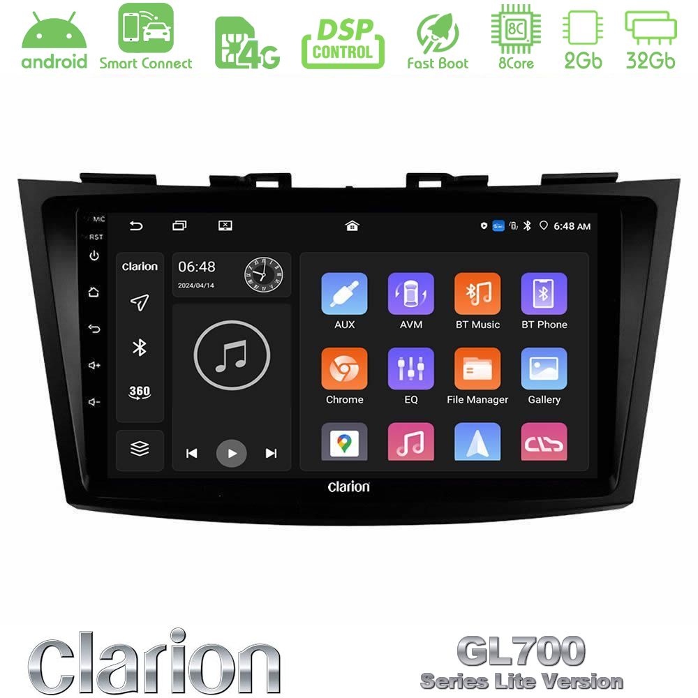 Clarion GL700 Lite Series 8Core Android ClarionOS 2+32GB Suzuki Swift 2011-2016 Navigation Multimedia Tablet 9" Με Carplay & Android Auto