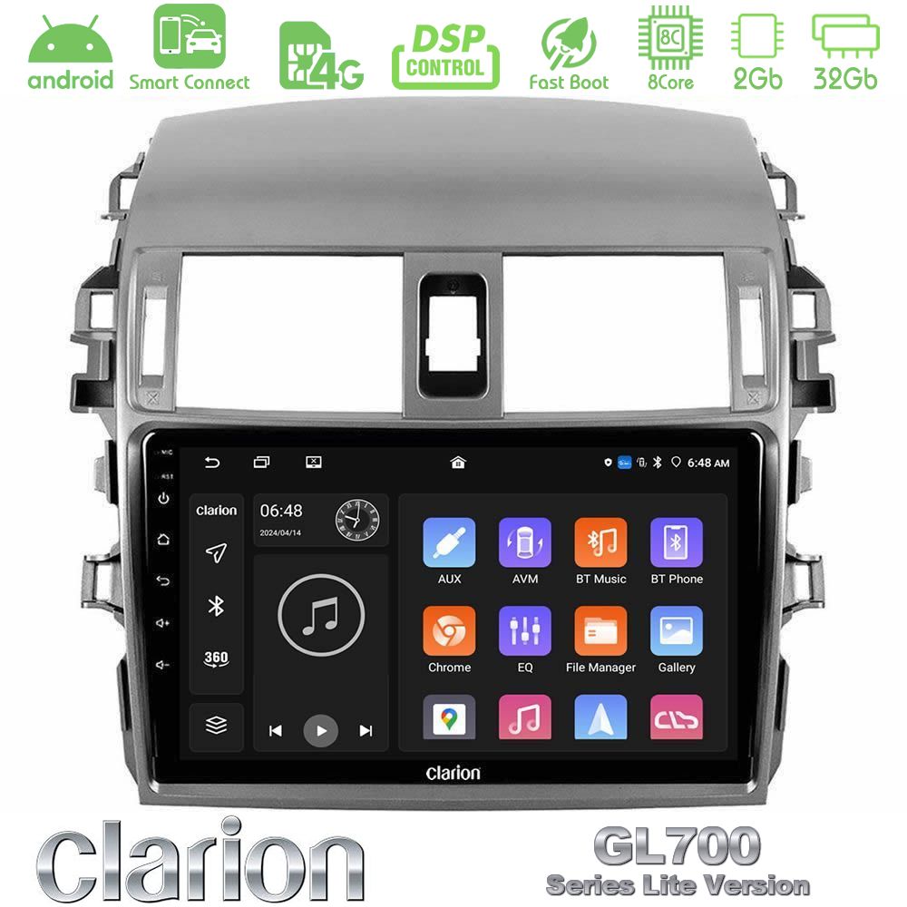 Clarion GL700 Lite Series 8Core Android ClarionOS 2+32GB Toyota Corolla 2008-2010 Navigation Multimedia Tablet 9" Με Carplay & Android Auto