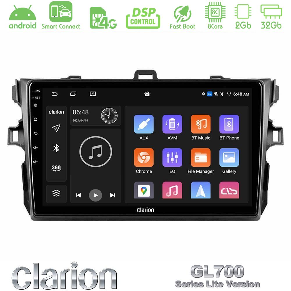 Clarion GL700 Lite Series 8Core Android ClarionOS 2+32GB Toyota Corolla 2007-2012 Navigation Multimedia Tablet 9" Με Carplay & Android Auto