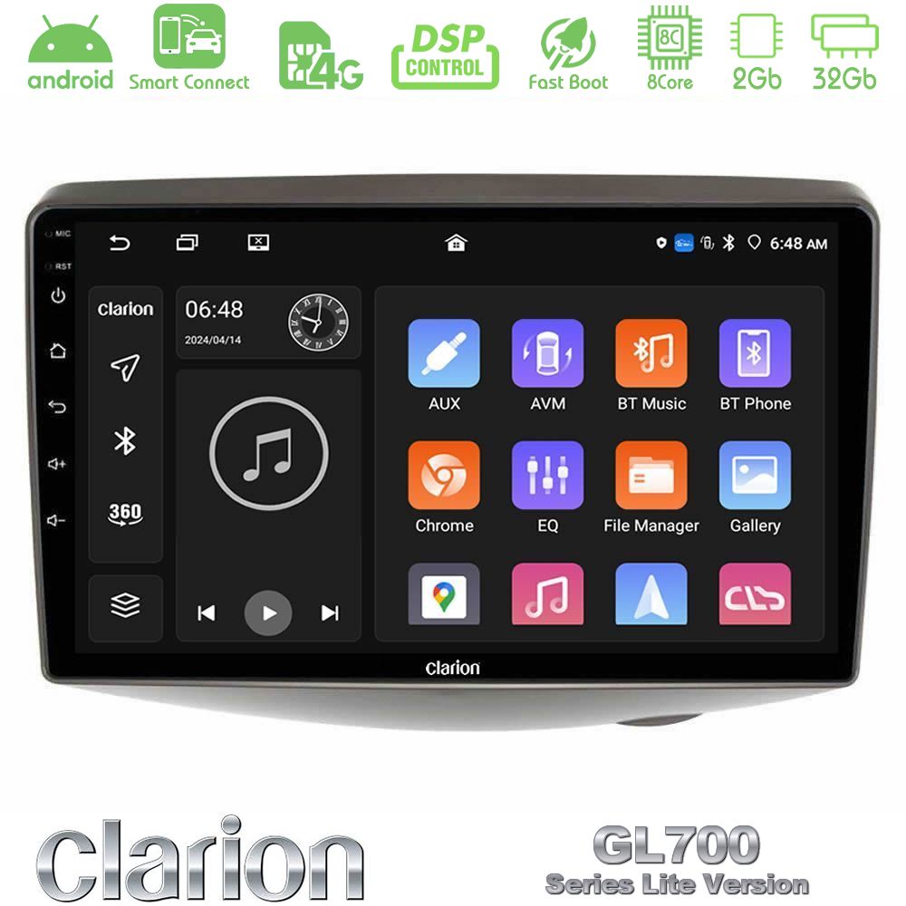 Clarion GL700 Lite Series 8Core Android ClarionOS 2+32GB Toyota Yaris 1999 - 2006 Navigation Multimedia Tablet 9" Με Carplay & Android Auto