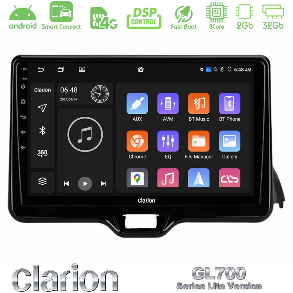 Clarion GL700 Lite Series 8Core Android ClarionOS 2+32GB Toyota Yaris 2020-> Navigation Multimedia Tablet 10" Με Carplay & Android Auto