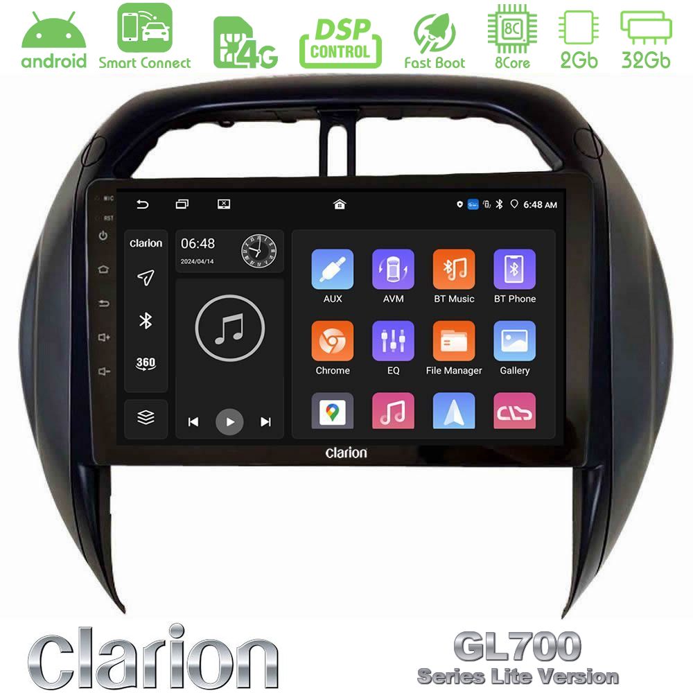 Clarion GL700 Lite Series 8Core Android ClarionOS 2+32GB Toyota RAV4 2001-2005 (Auto A/C) Navigation Multimedia Tablet 9" Με Carplay & Android Auto