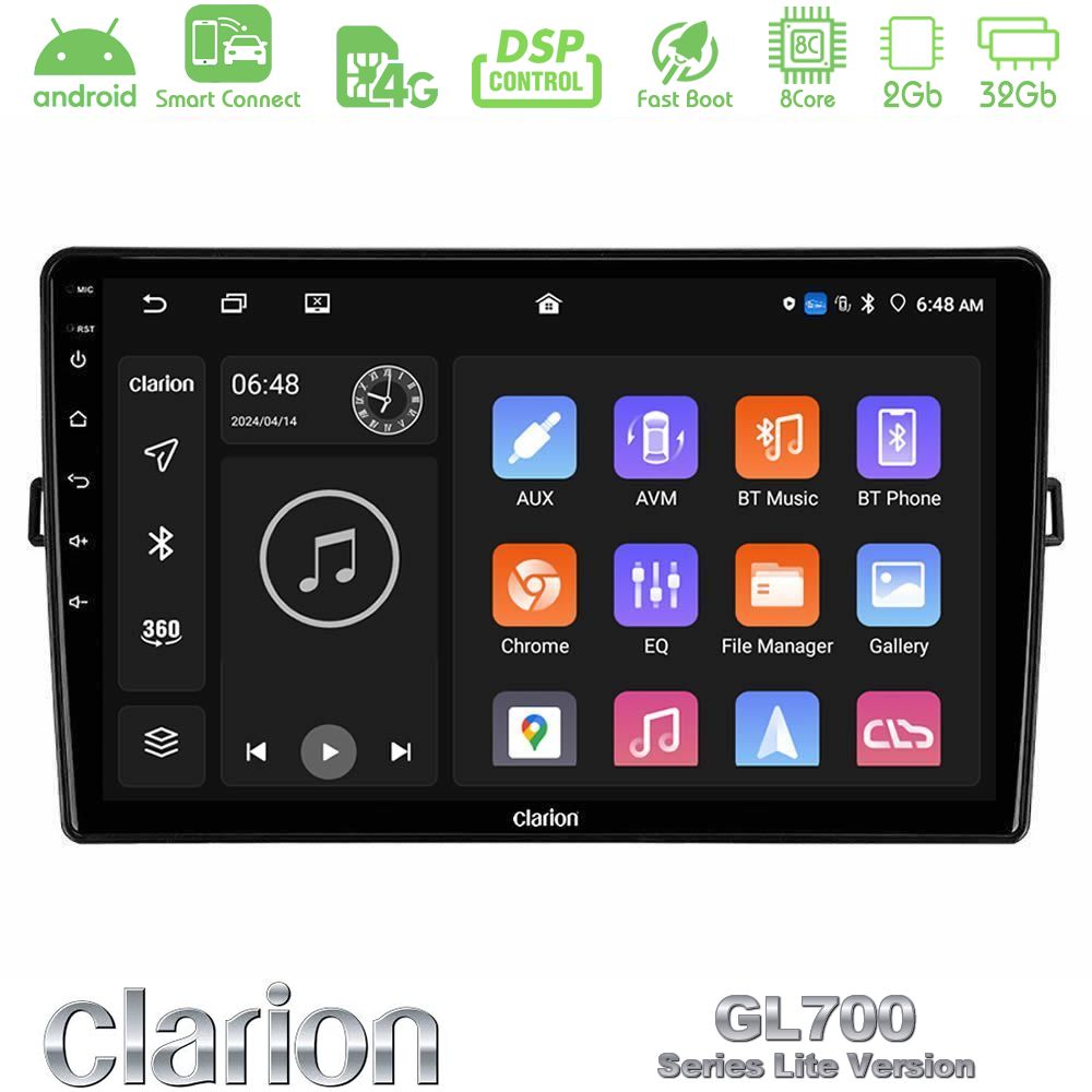 Clarion GL700 Lite Series 8Core Android ClarionOS 2+32GB Toyota Auris Navigation Multimedia Tablet 10" Με Carplay & Android Auto