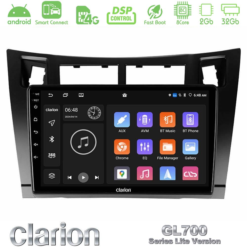 Clarion GL700 Lite Series 8Core Android ClarionOS 2+32GB Toyota Yaris Navigation Multimedia Tablet 9" (Μαύρο Χρώμα) Με Carplay & Android Auto